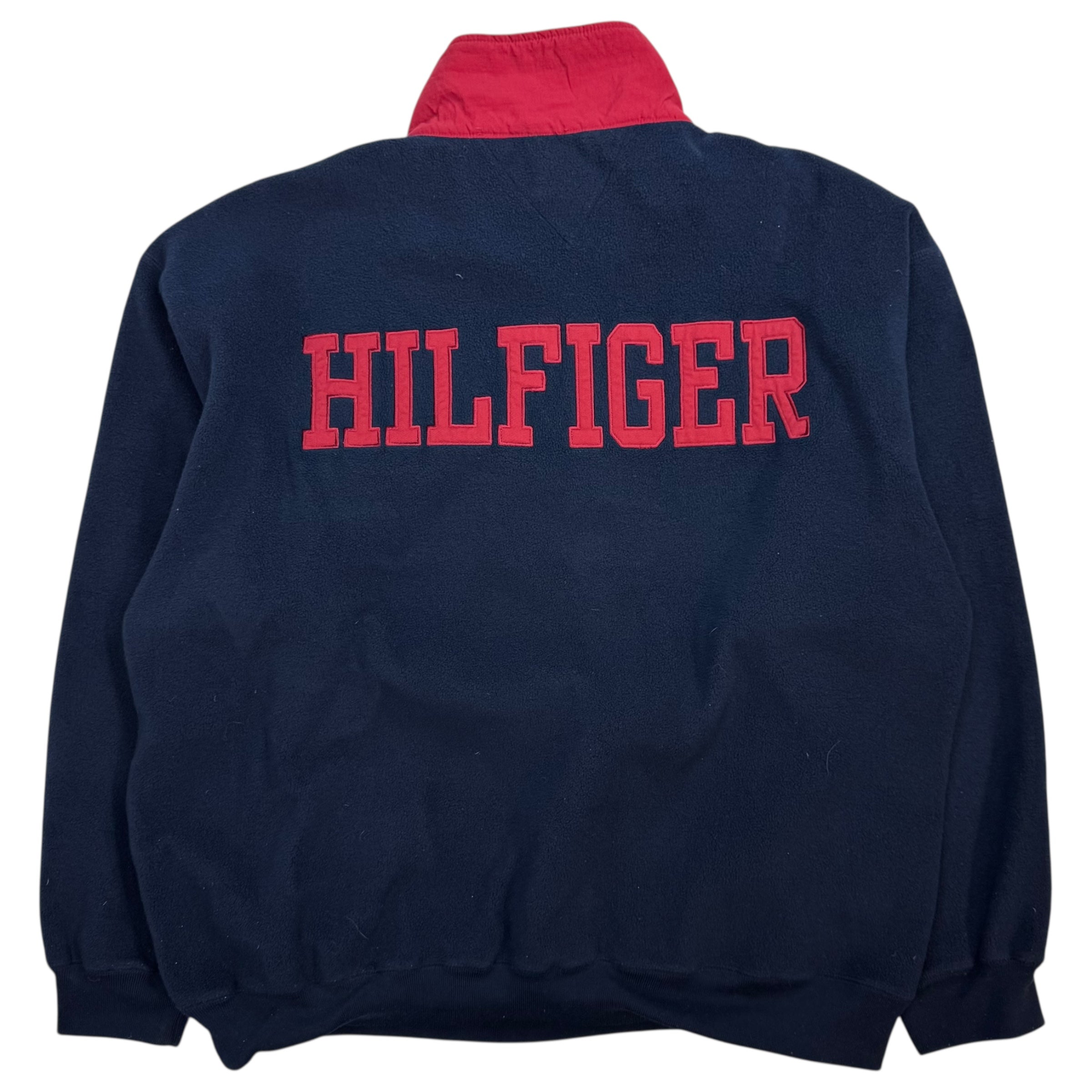 Vintage Tommy Hilfiger Quarter Zip Thermal Fleece Navy Blue Red