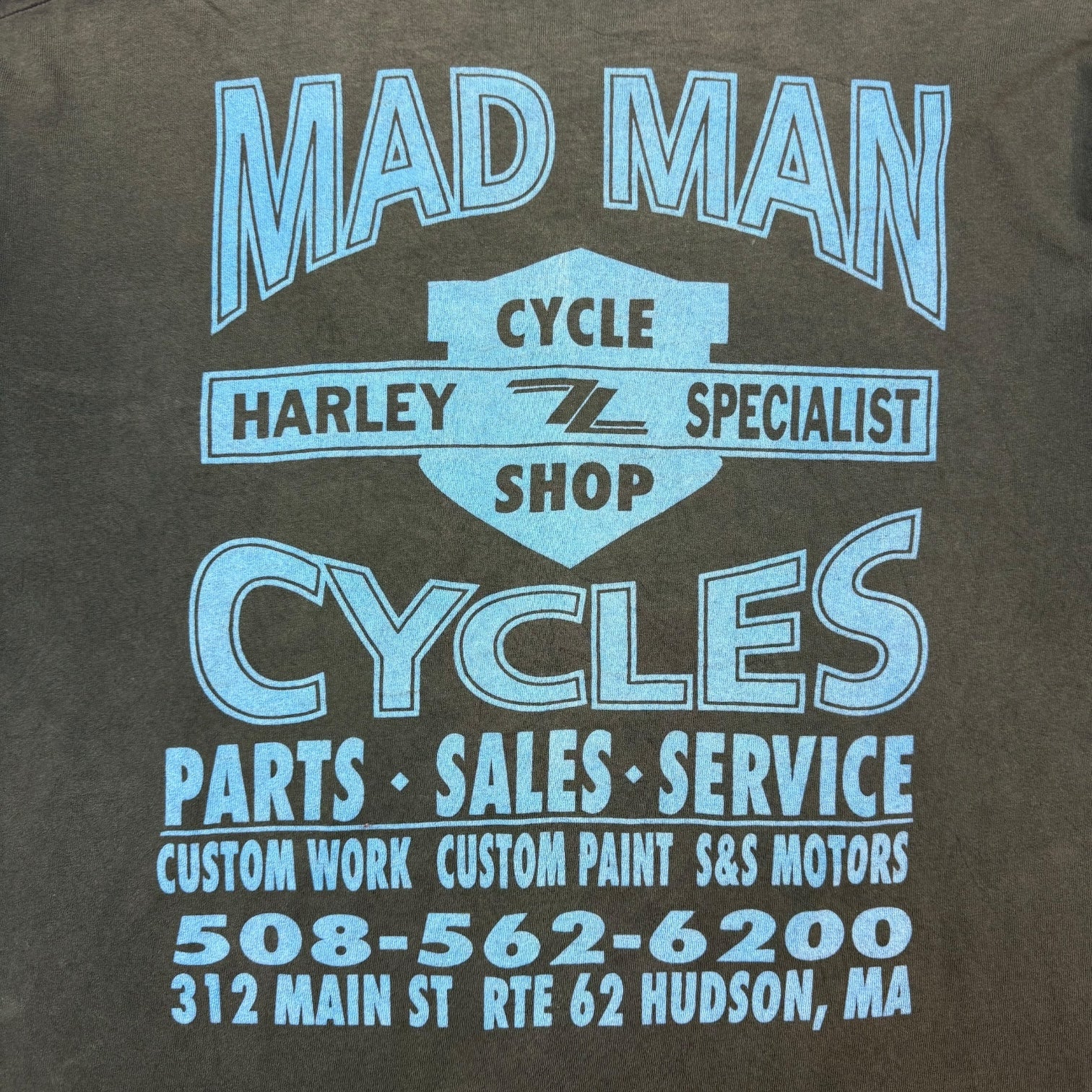 Vintage Mad Man Cycles Harley Shop Tee Faded Black