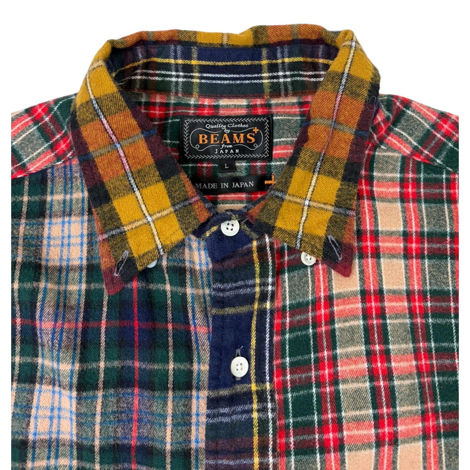 BEAMS PLUS Patchwork Flannel Button Up Shirt