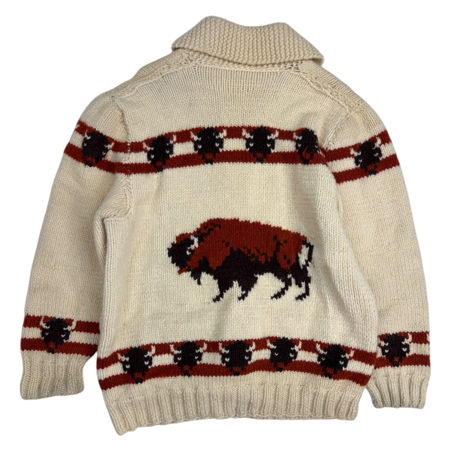 Vintage Cowichan Bison Knit Zip Up Sweater Cream