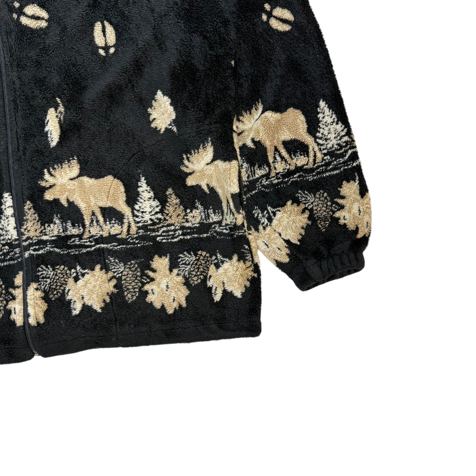 Vintage Moose Print Sherpa Zip Up Jacket