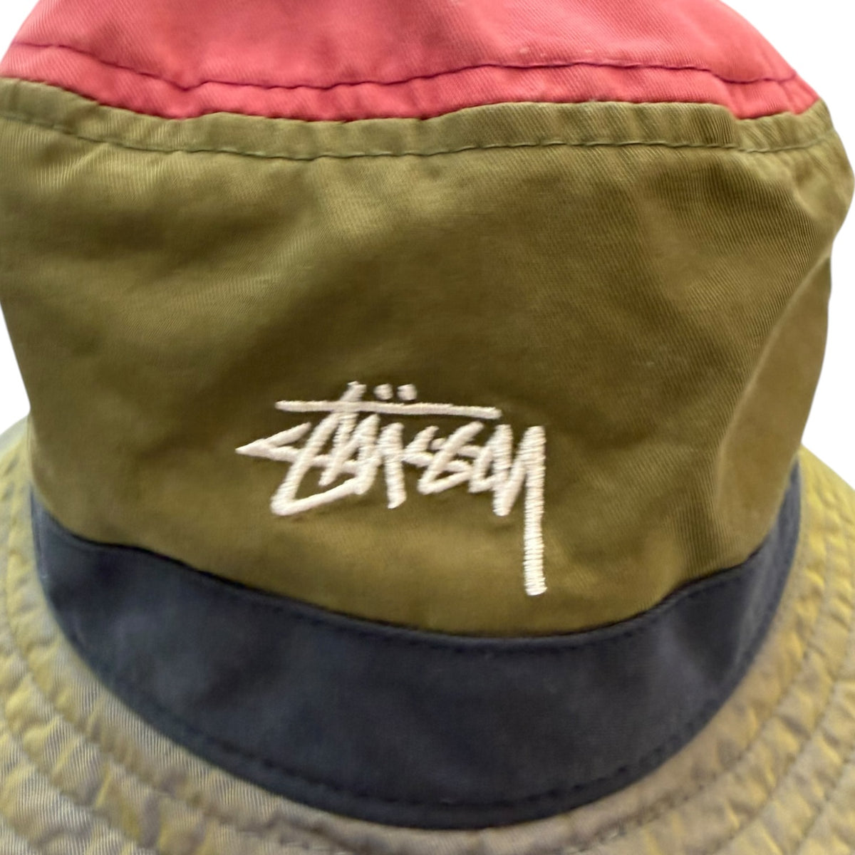 Stussy Colour Block Nylon Bucket Hat Olive/Red