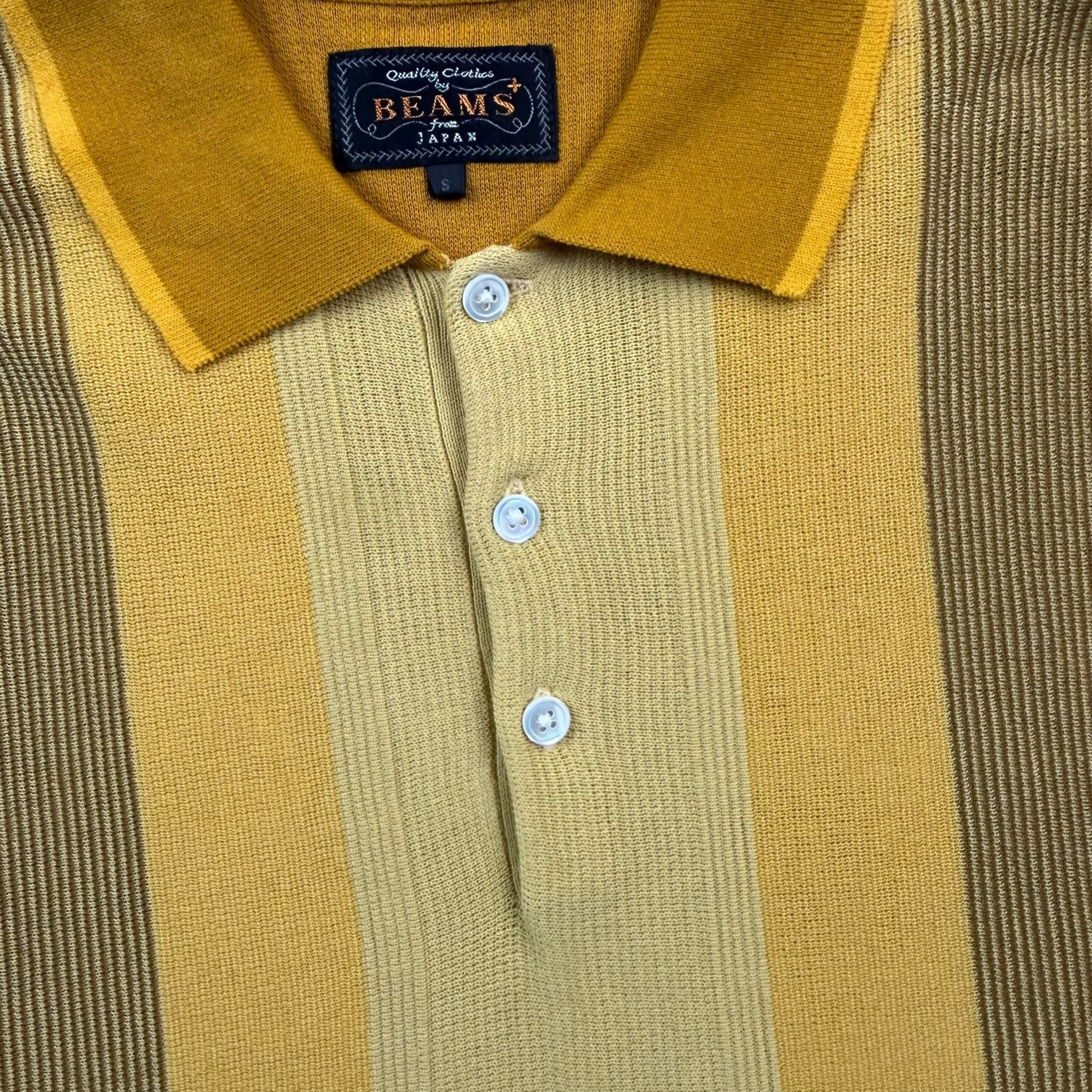BEAMS PLUS Knit Polo Shirt Mustard