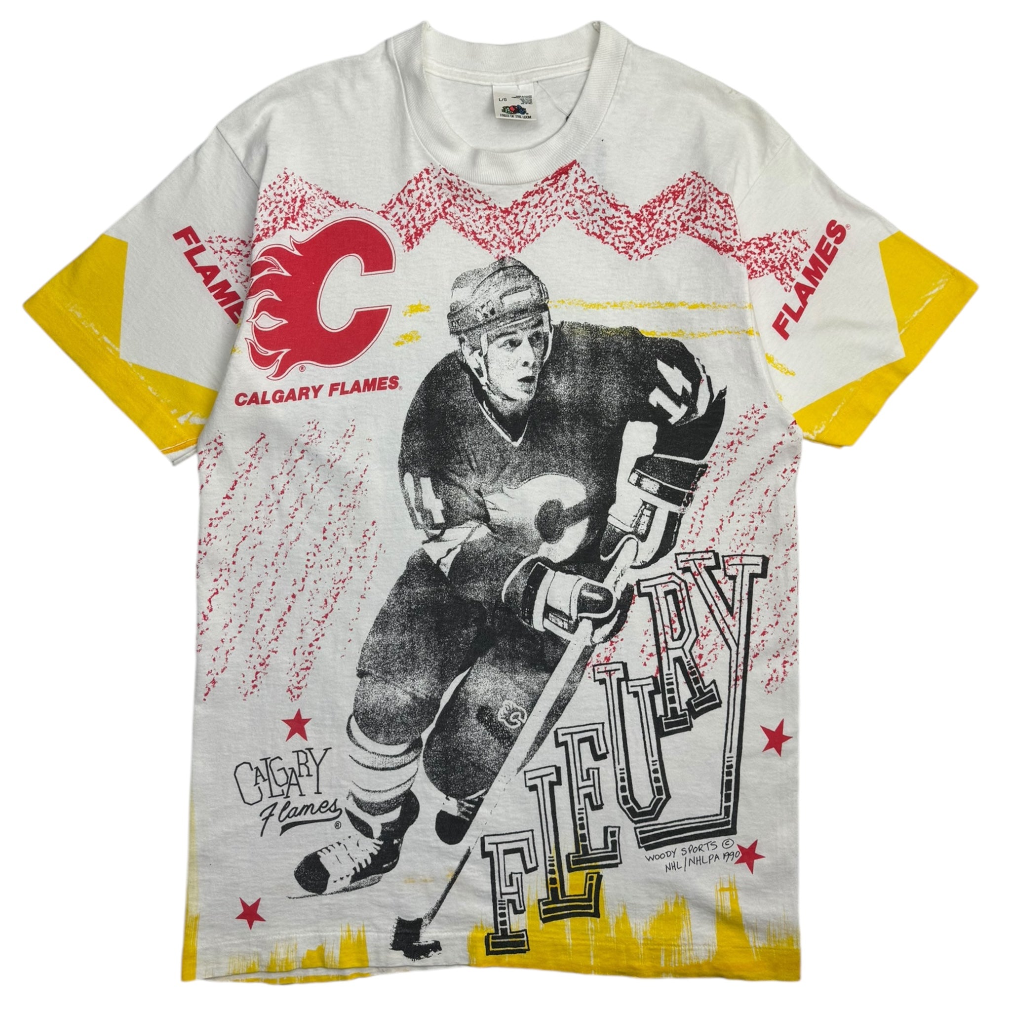 1990 Calgary Flames Theoron Fleury All Over Print T-Shirt