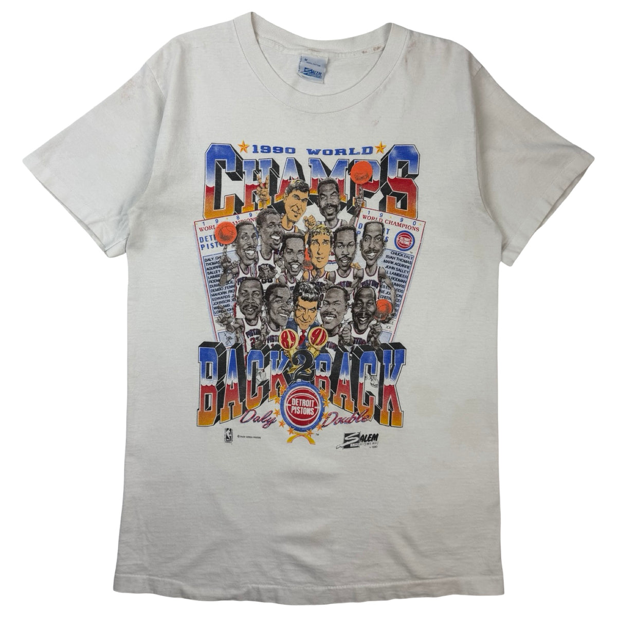 1990 Detroit Pistons World Champs Back 2 Back Cartoon NBA T-Shirt