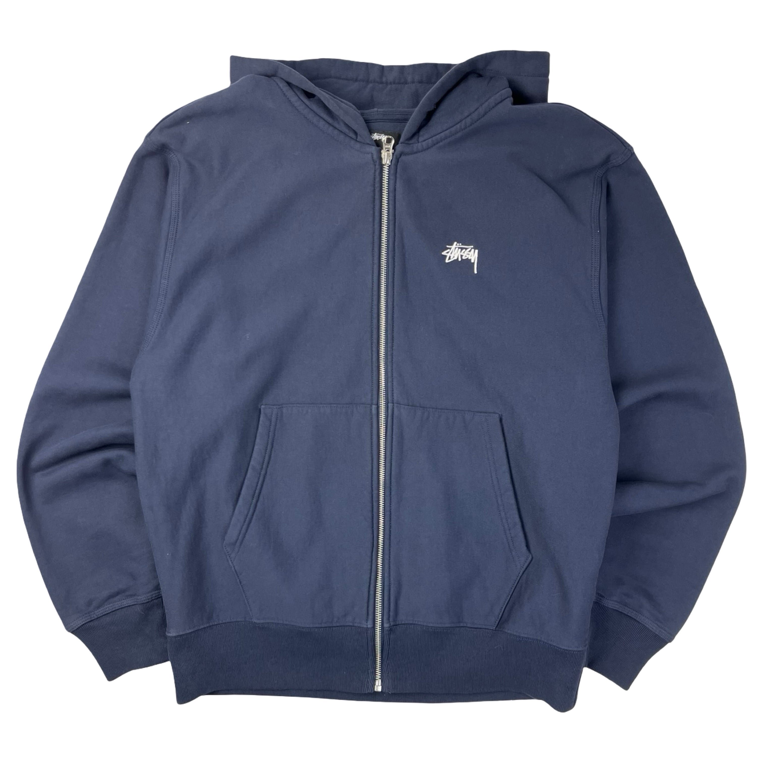 Stussy Stock Logo Zip Up Hoodie Navy