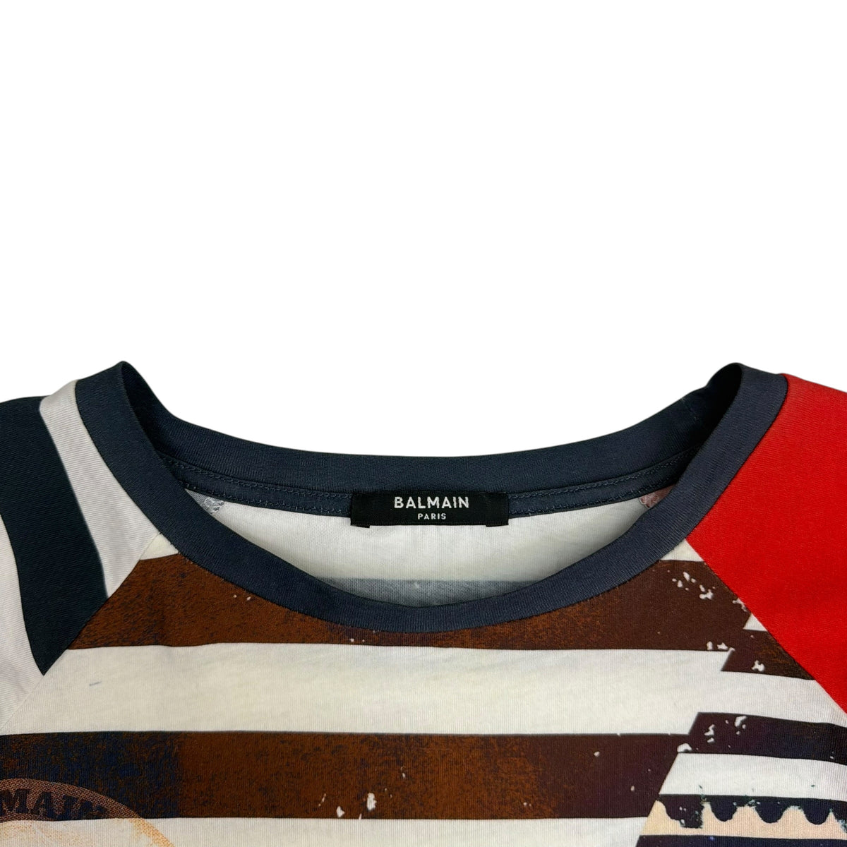 (W) Balmain Space Orbit Striped Cropped Tee Navy