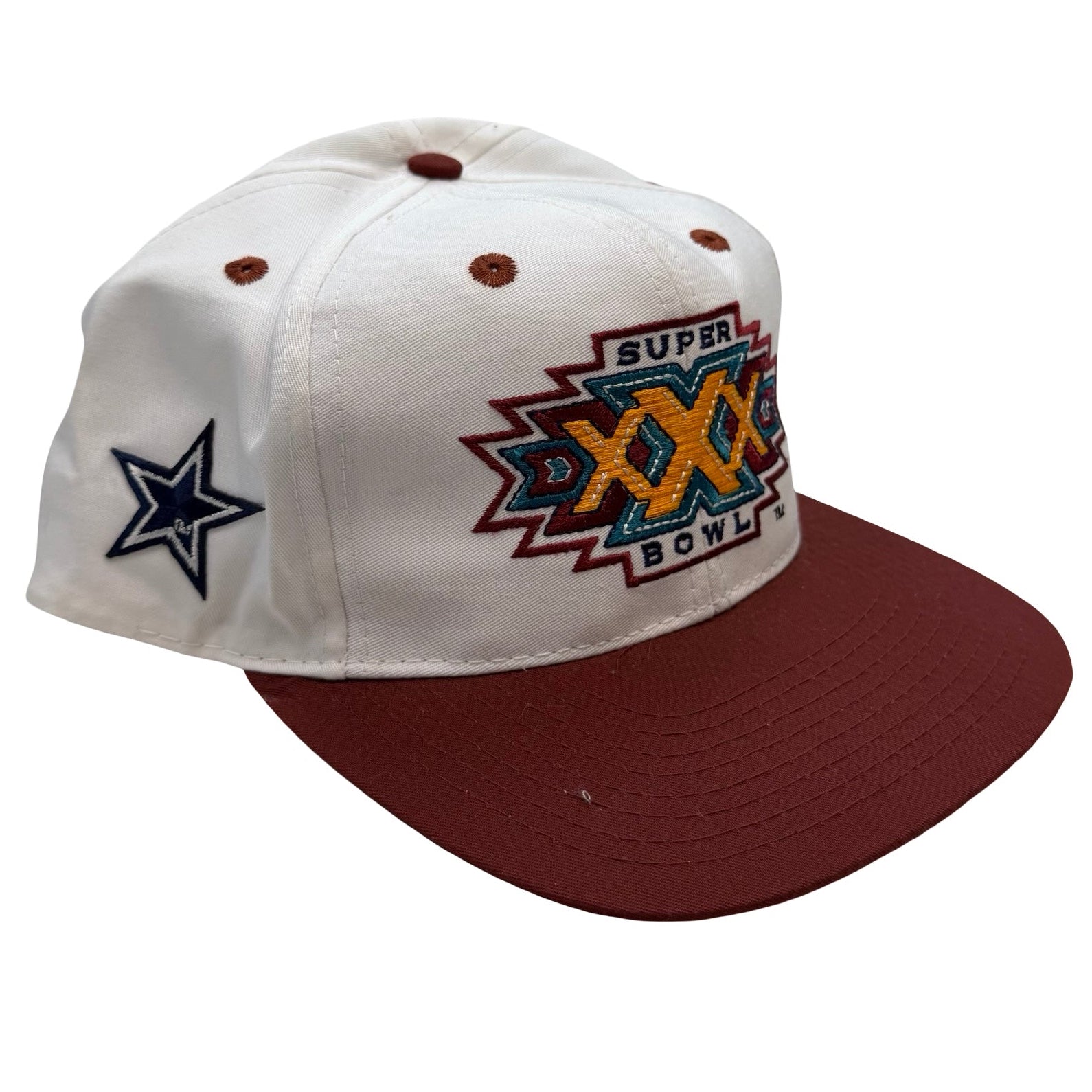 1996 Superbowl XXX Logo 7 Embroidered Snapback Hat White