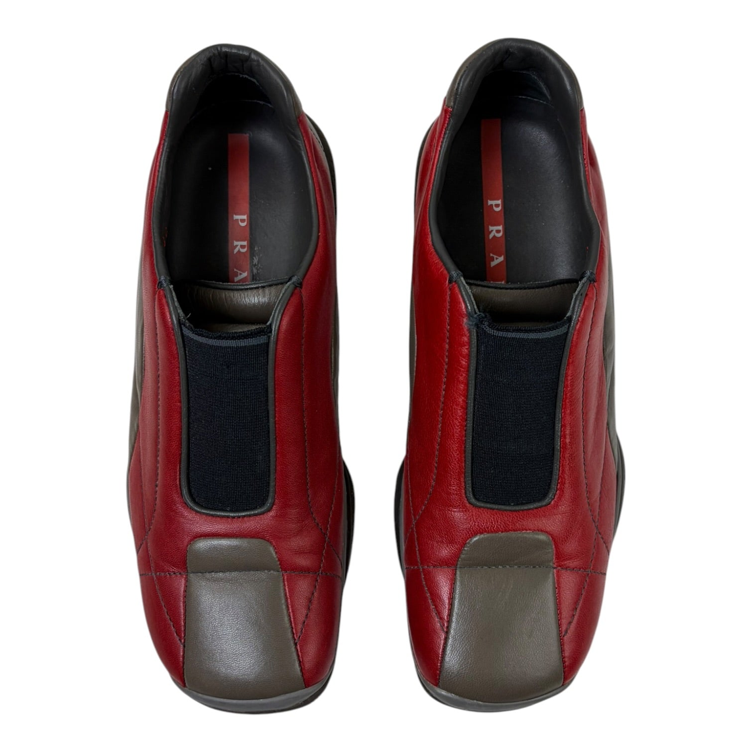 (W) Prada Sport Slip On Leather Trainers Red/Grey