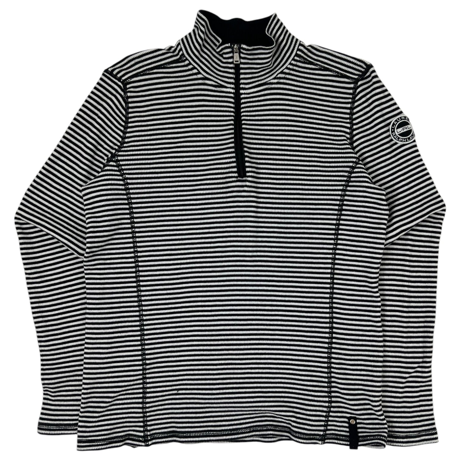 (W) Lauren Ralph Lauren Active 1/4 Zip Shirt Black White Stripes
