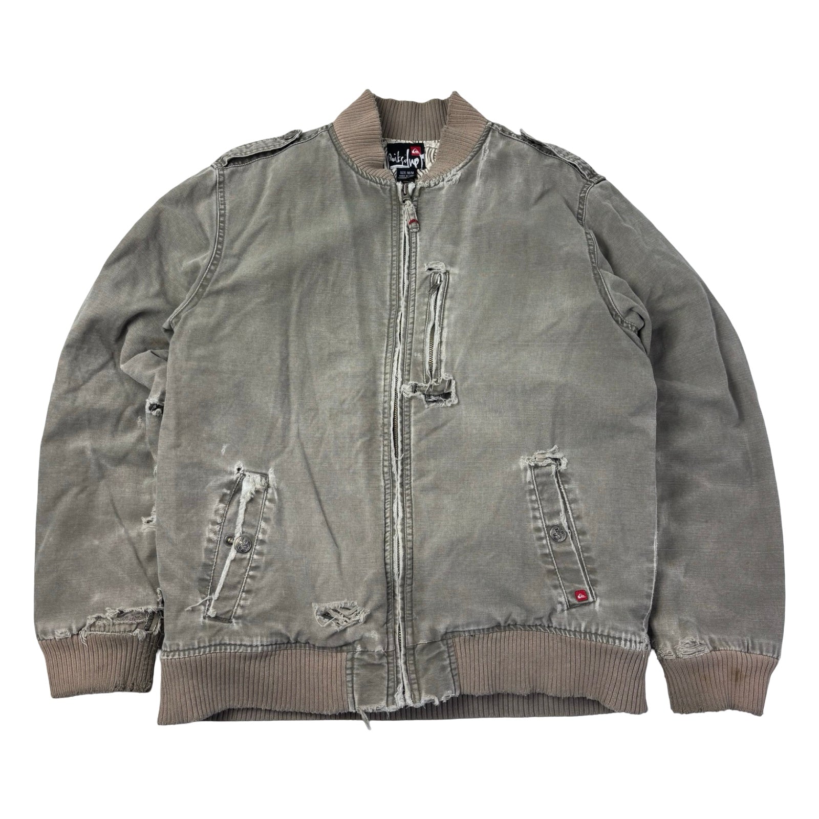 Vintage Y2K Quicksilver Distressed Bomber Jacket Faded Green