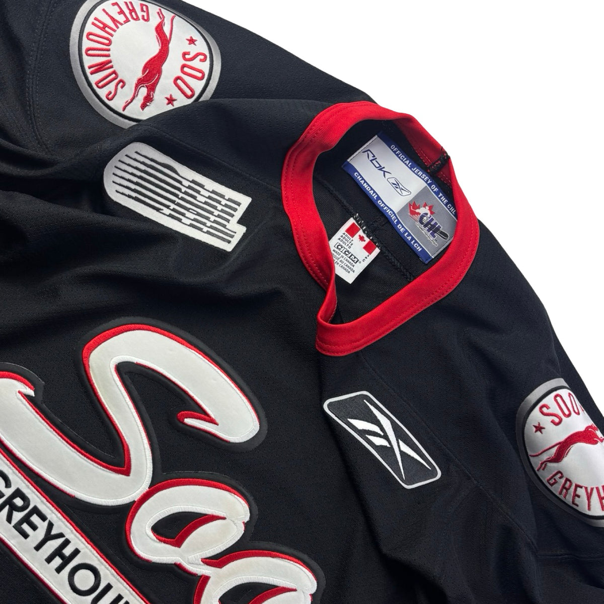 Vintage Reebok Sault Ste. Marie Greyhounds Ontario OHL Alternate Jersey Black/Red