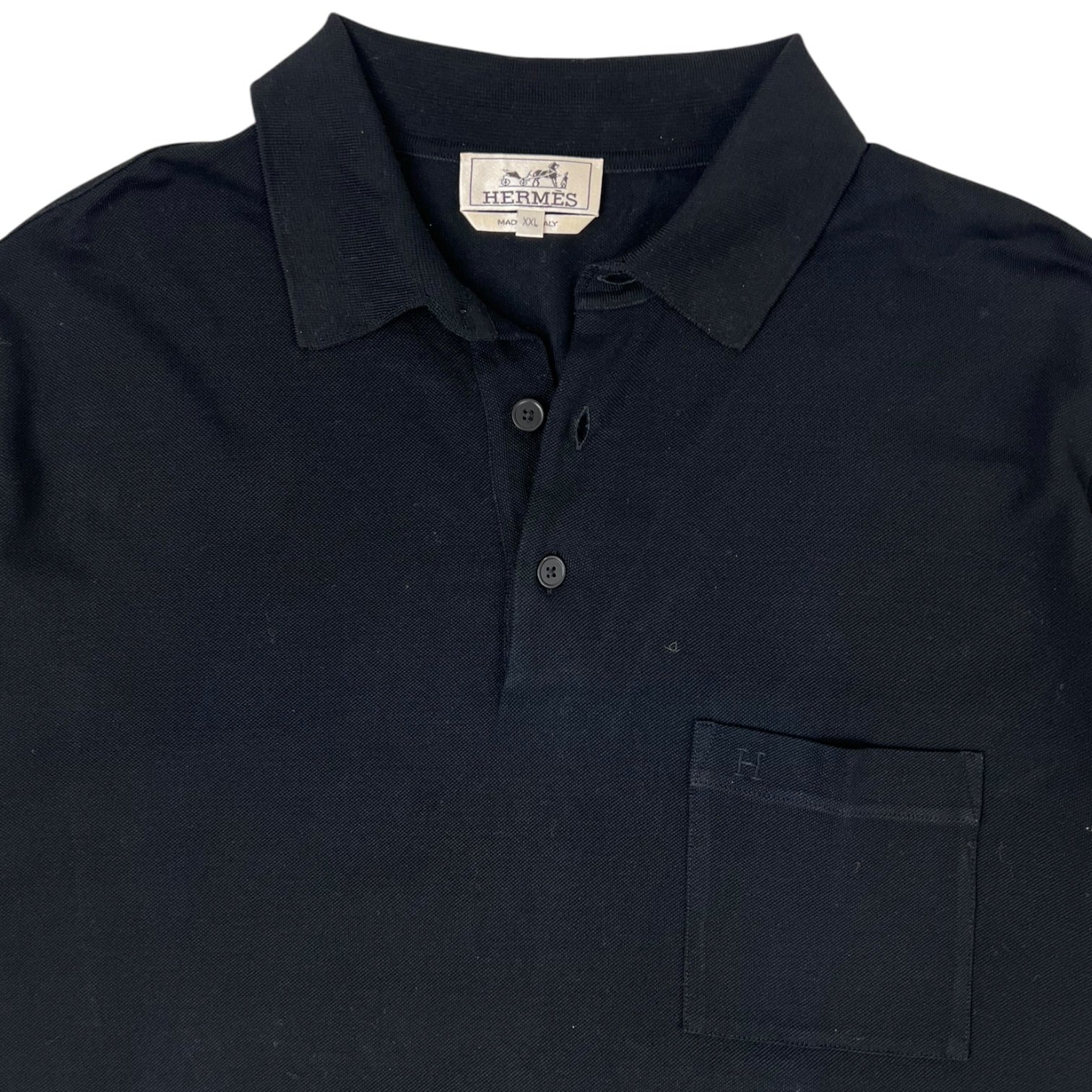 Hermès “H” Embroidered Buttoned Polo Shirt Black