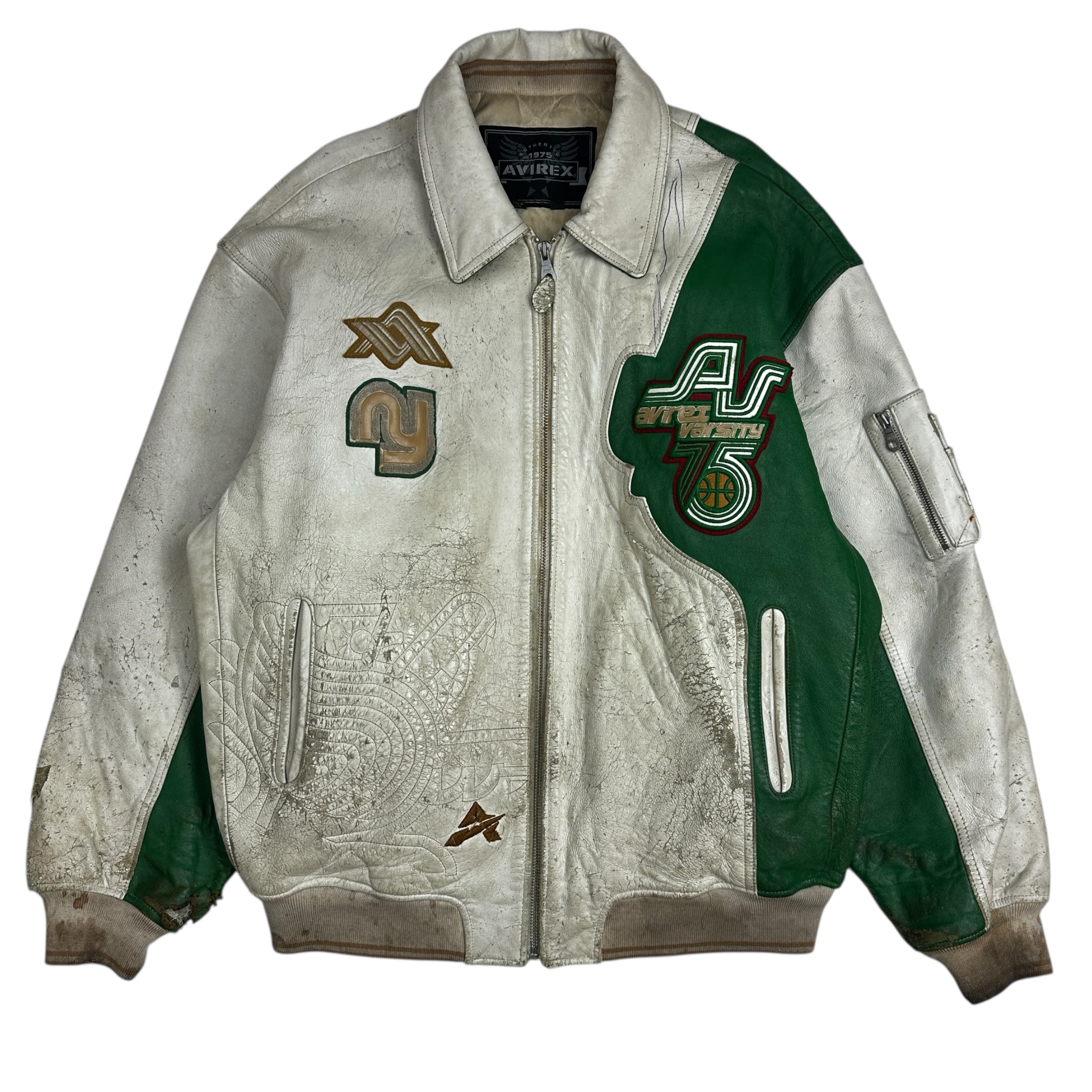 Vintage Avirex Varsity Leather Jacket White/Green
