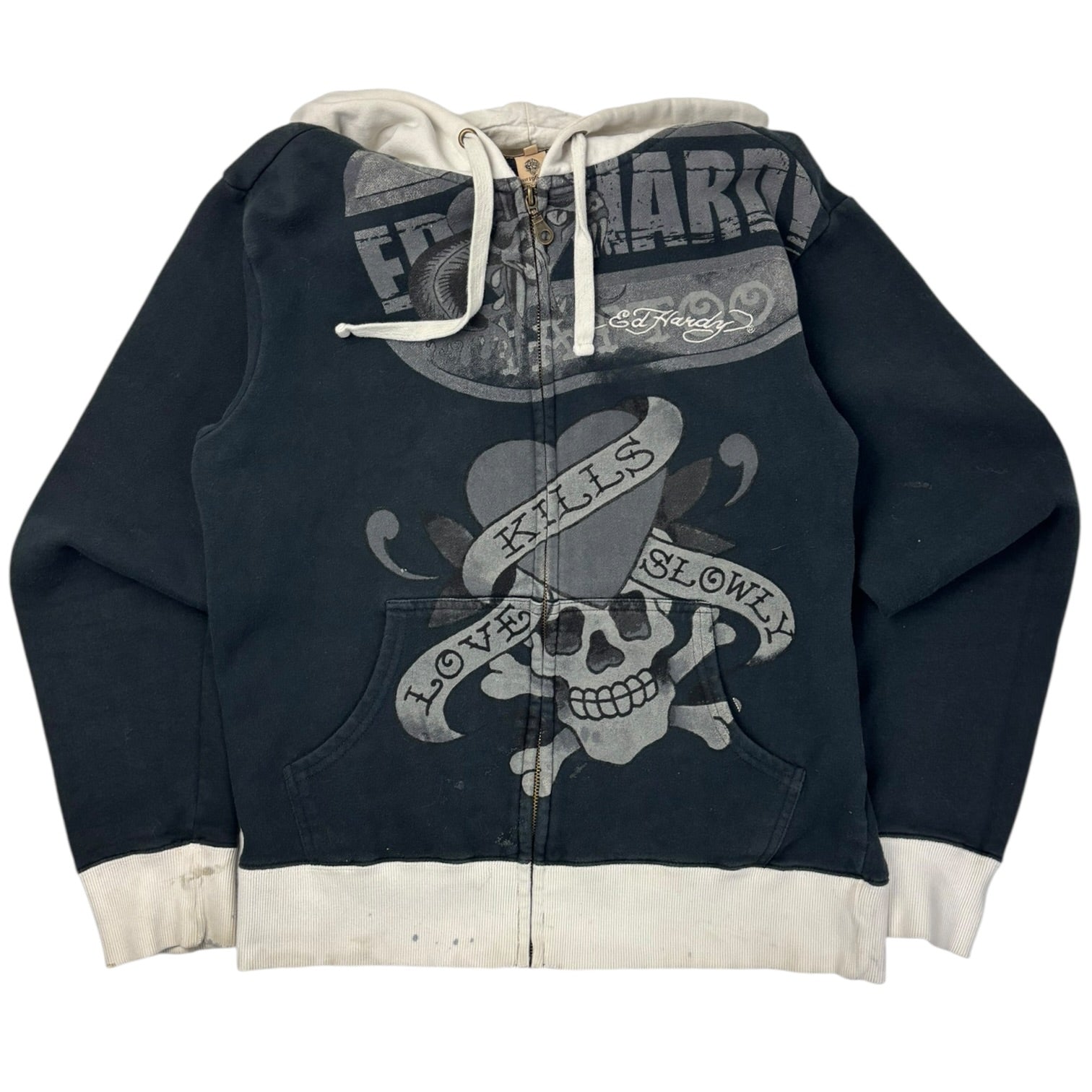 Vintage Y2K Ed Hardy Rhinestone Tiger Zip Hoodie