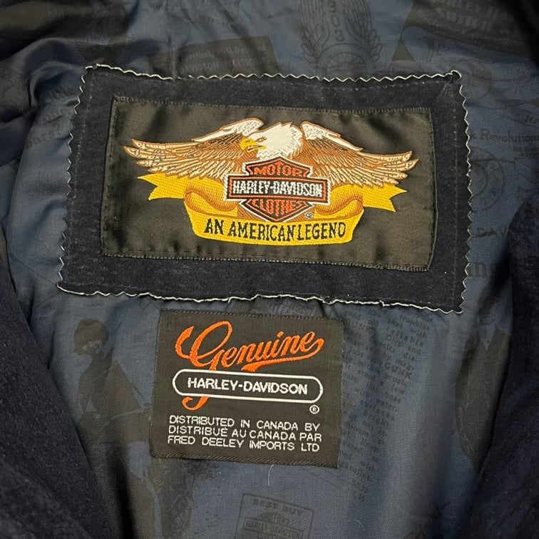 Vintage Harley Davidson Suede Bomber Jacket Navy