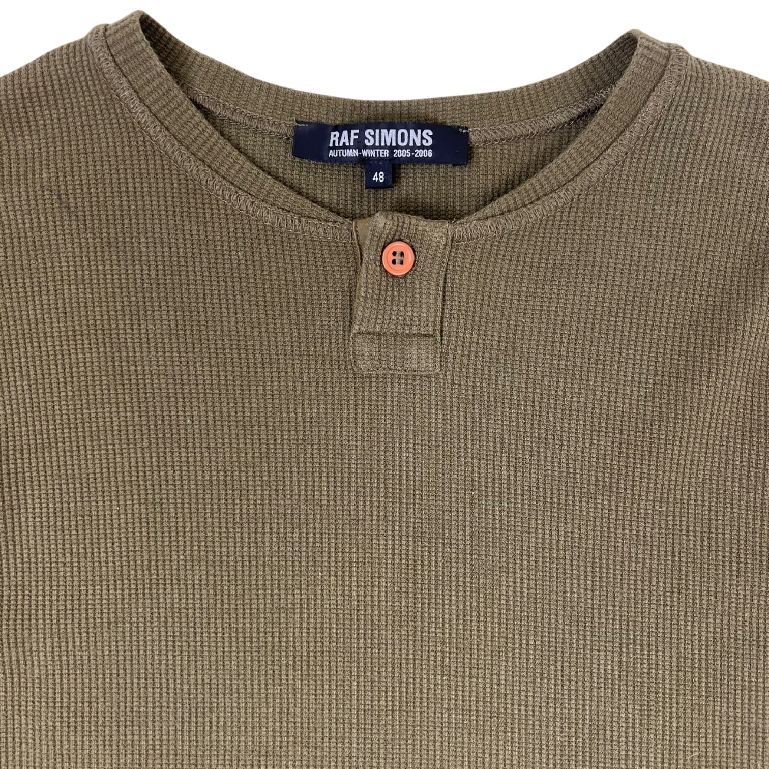 Raf Simons Waffle Knit Long Sleeve Henley Olive Green