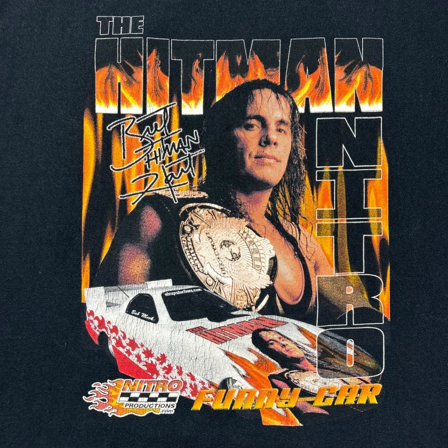 2000 Bret The Hitman Hart Nitro Funny Car T-Shirt Black