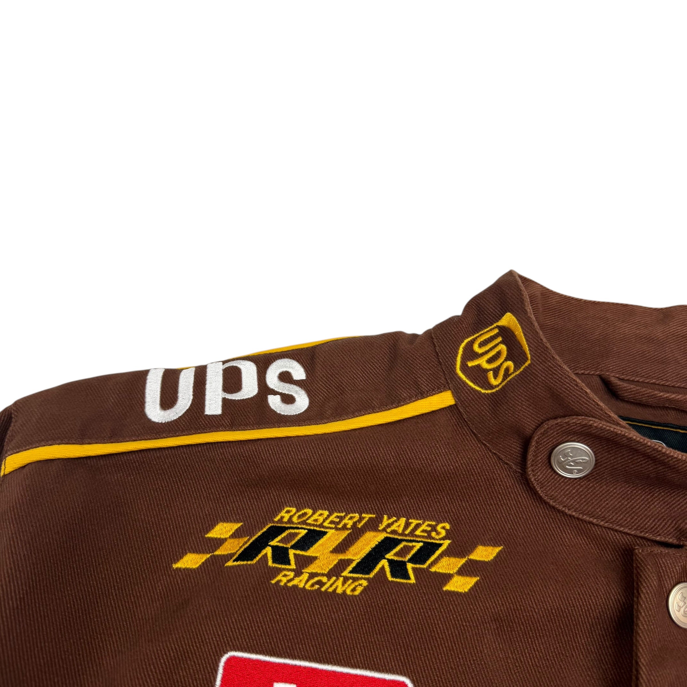 Vintage Chase Authentics NASCAR UPS Embroidered Racing Jacket Brown