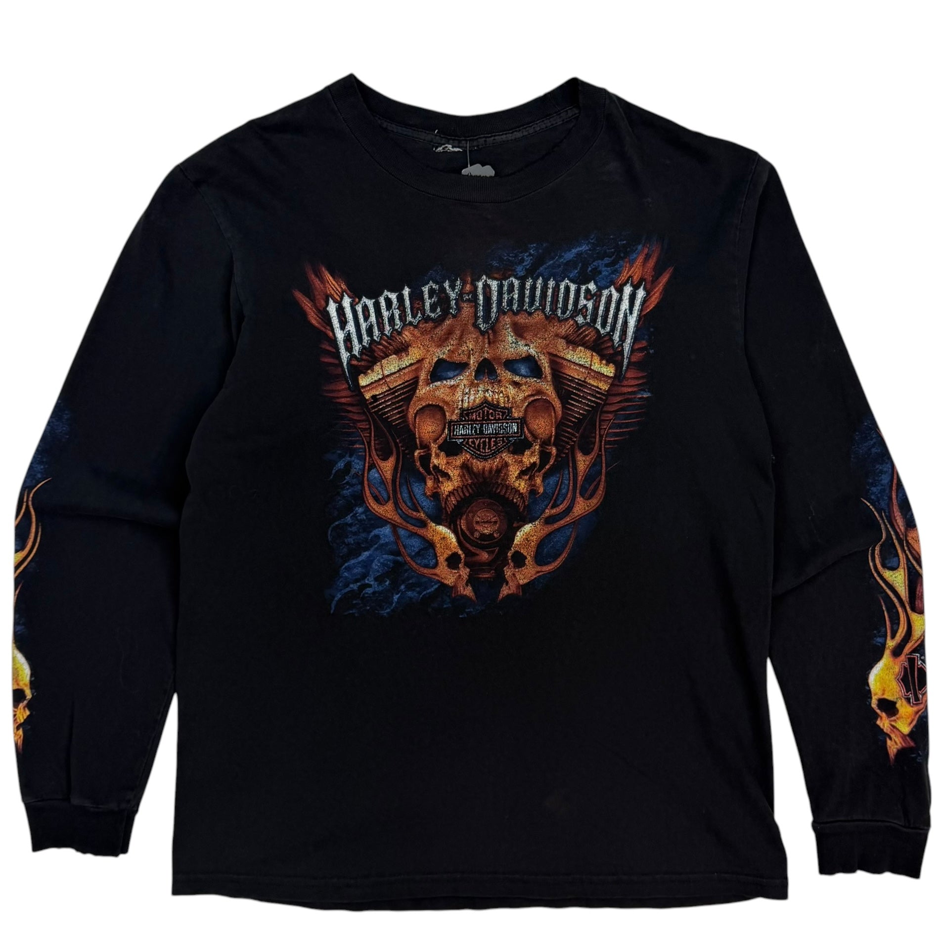 Vintage Harley Davidson Edmonton Flame Skull Longsleeve Black