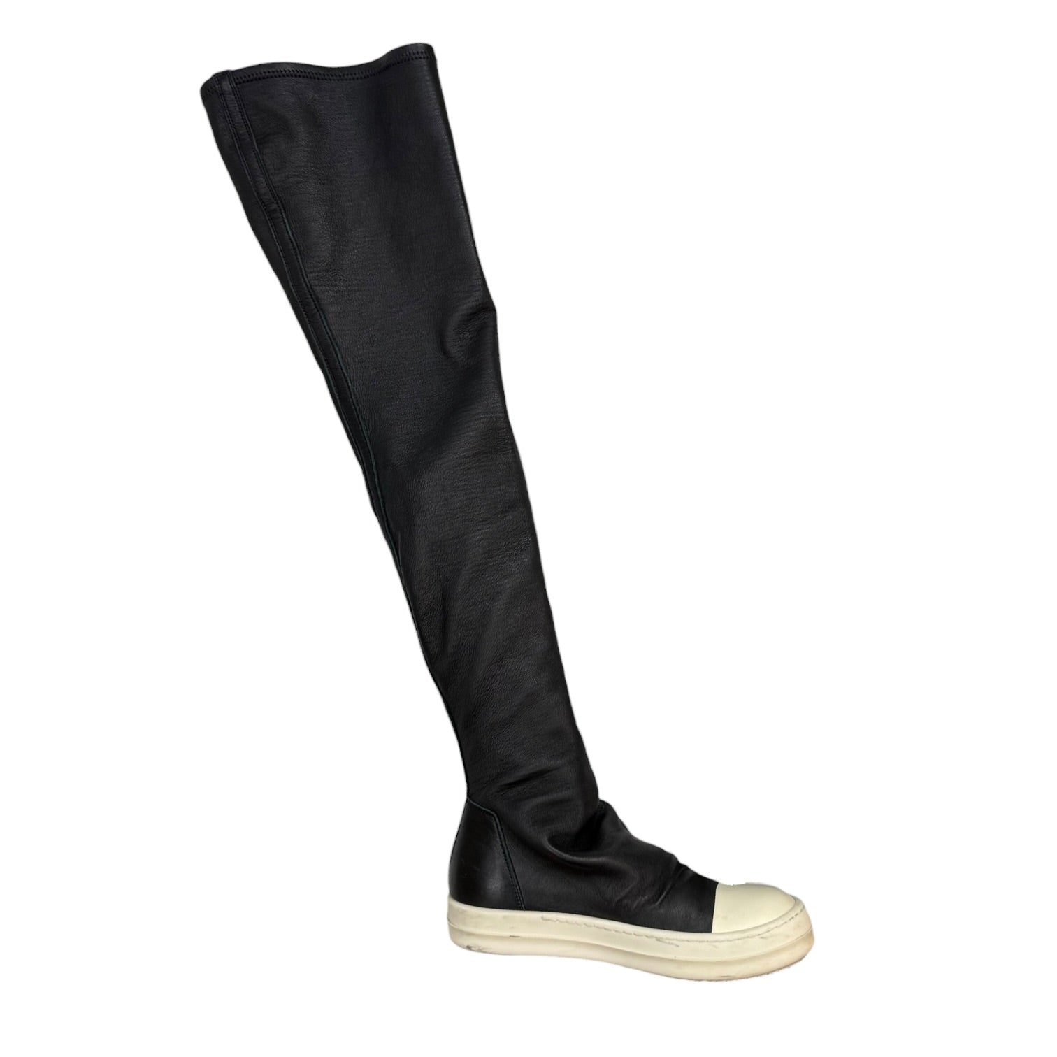 (W) Rick Owens Thigh High Oblique Sneaker Black/Milk