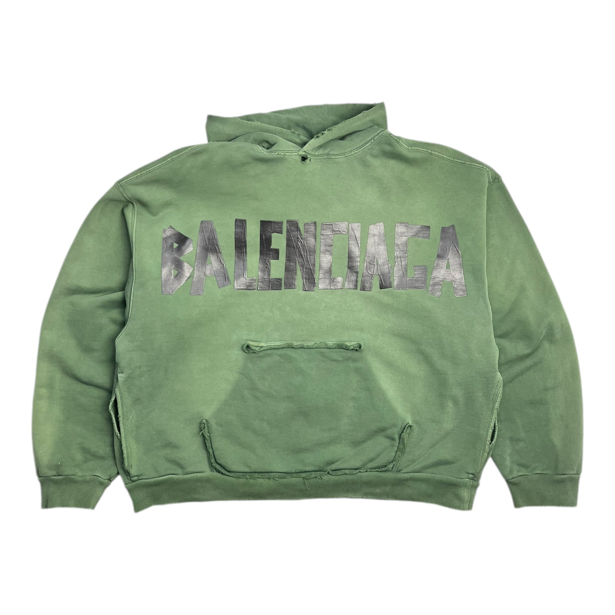 Balenciaga Tape Type Ripped Pock Hoodie Green