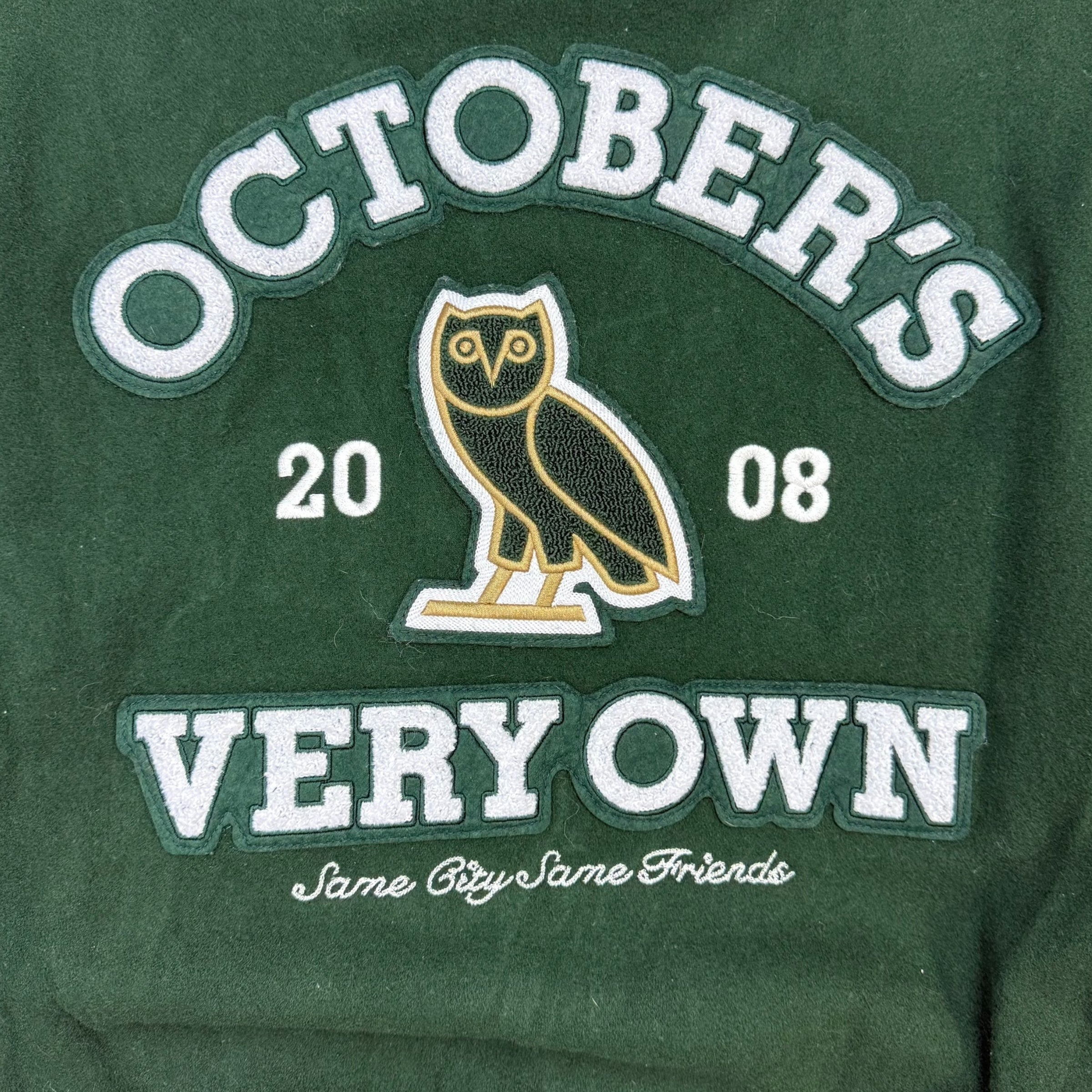 Octobers Very Own Letterman Leather Jacket Green/White