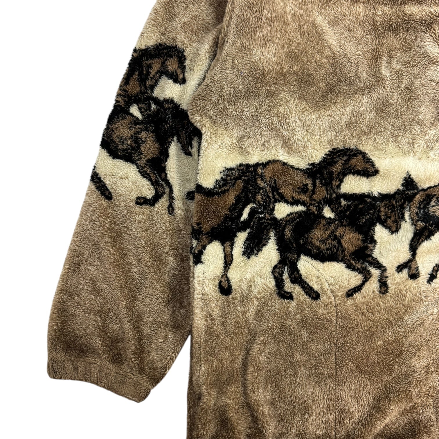 Vintage Horse Zip Up Fleece Jacket Light Brown