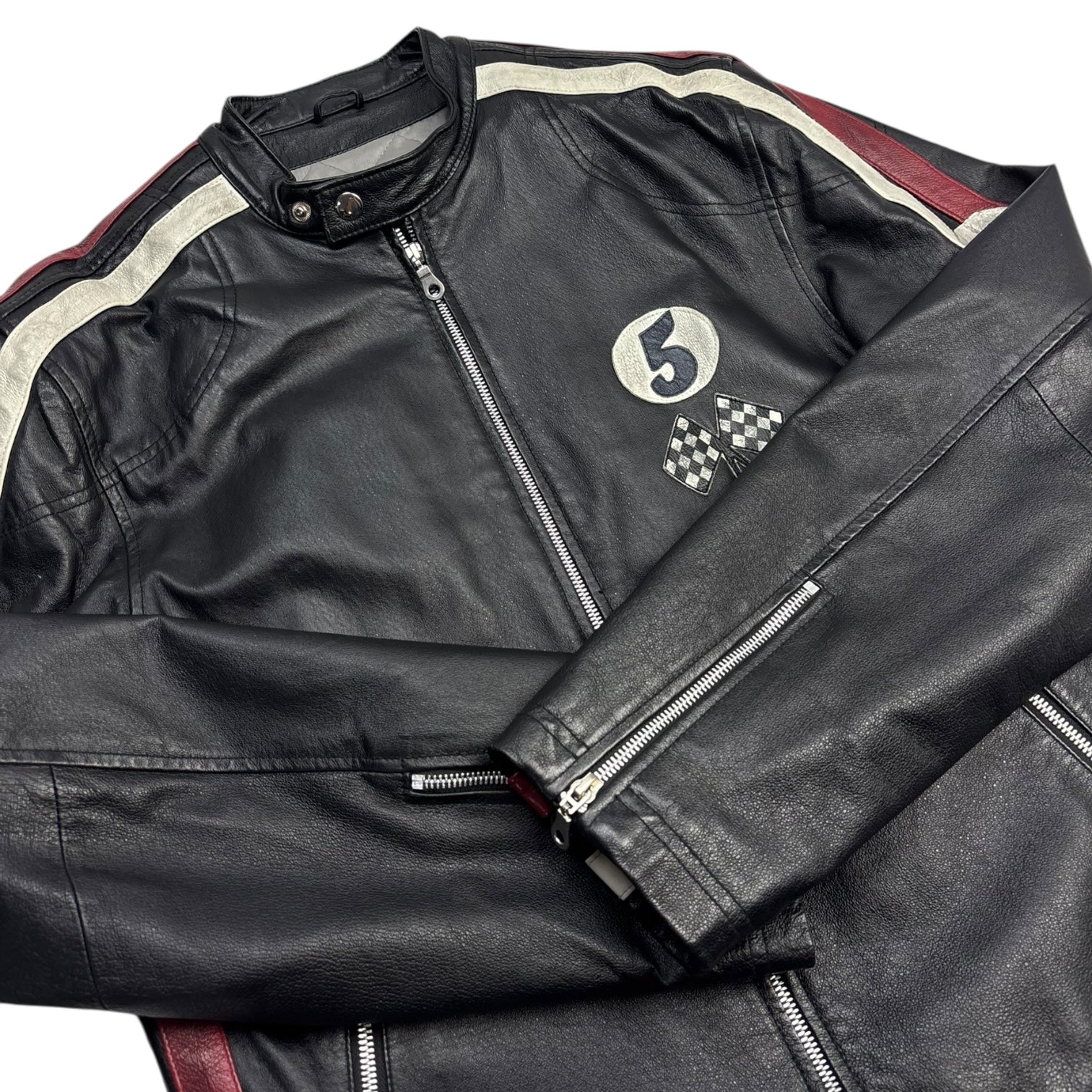 Vintage Striped Leather Motorcycle  Jacket