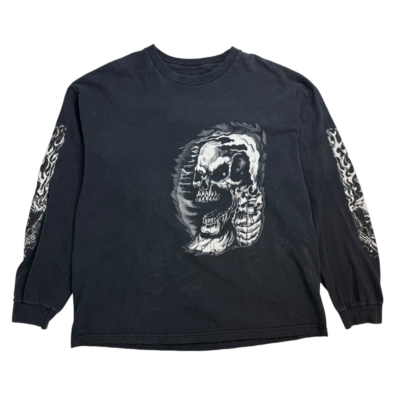 Vintage Flaming Skull L/S Tee Black/White