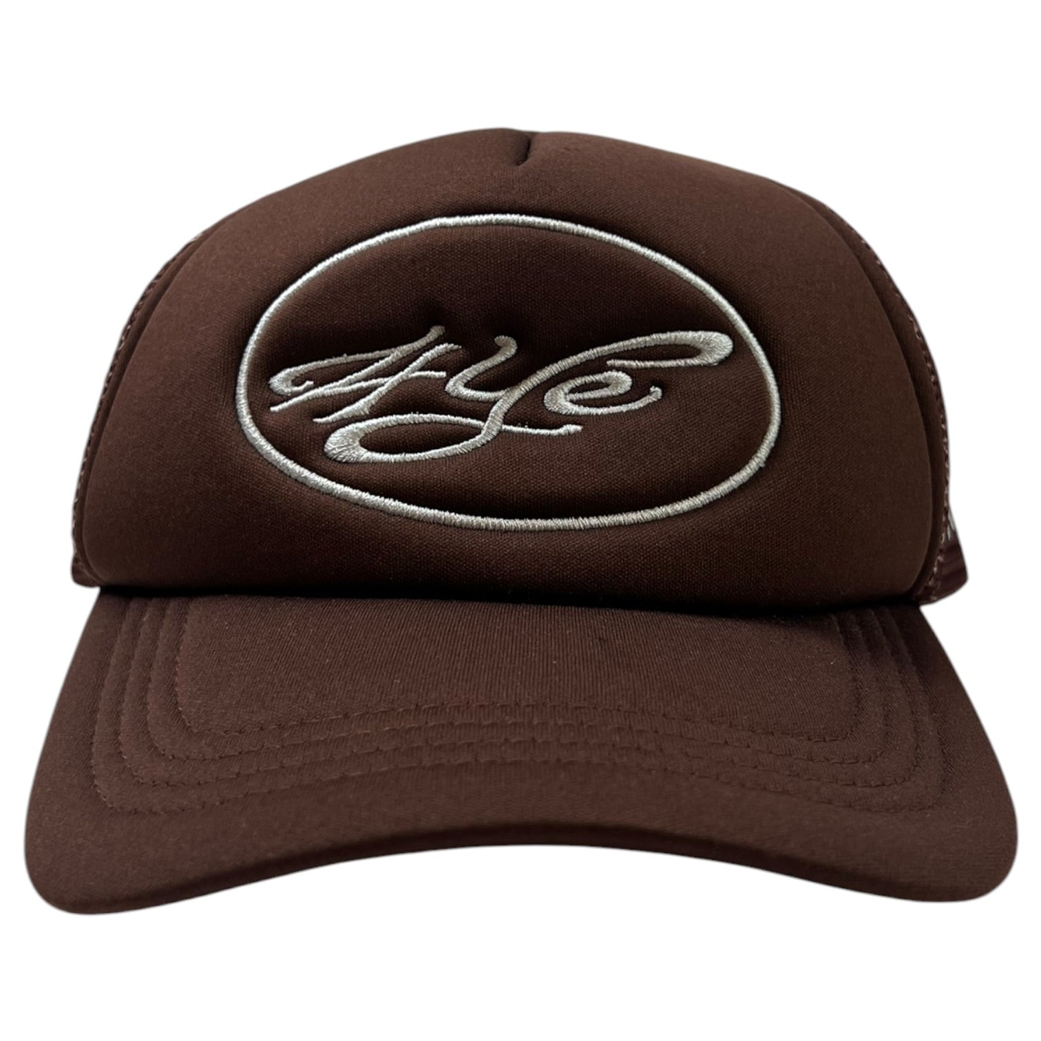 4YE Script Logo Trucker Cap Brown