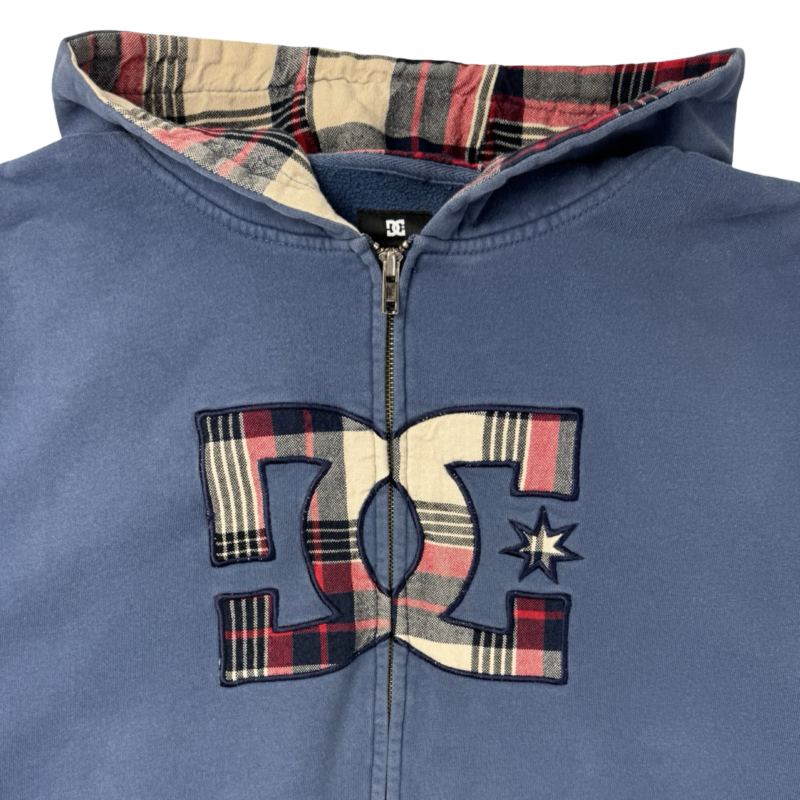 Y2K DC Shoe Co. Logo Zip Up Hoodie Blue/Tartan