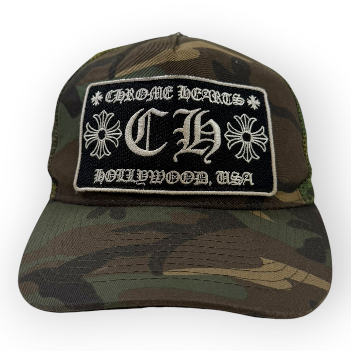 Vintage Chrome Hearts CH Hollywood Trucker Hat Camo