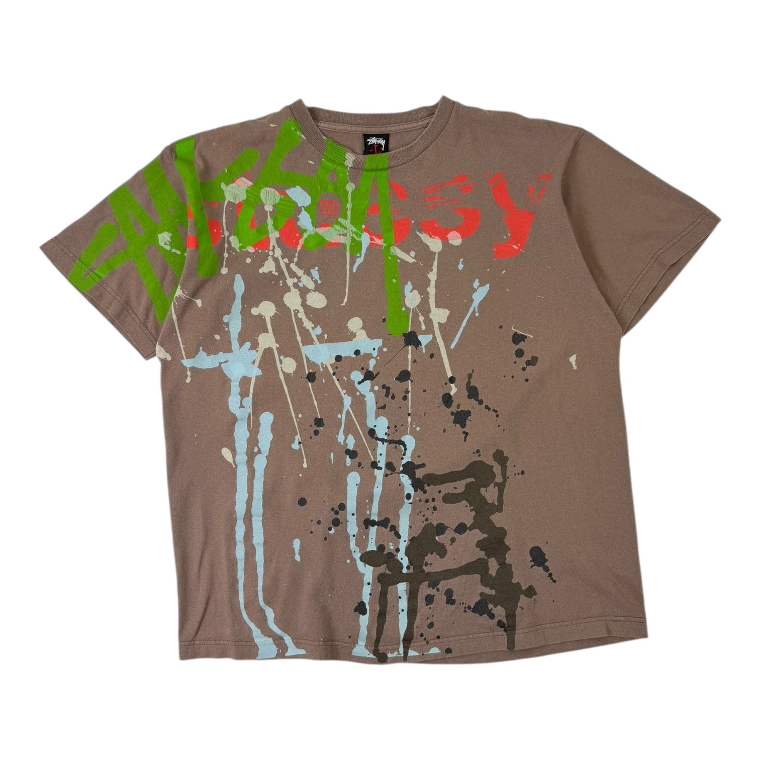 Stussy Graffiti Paint Splatter T-Shirt Beige