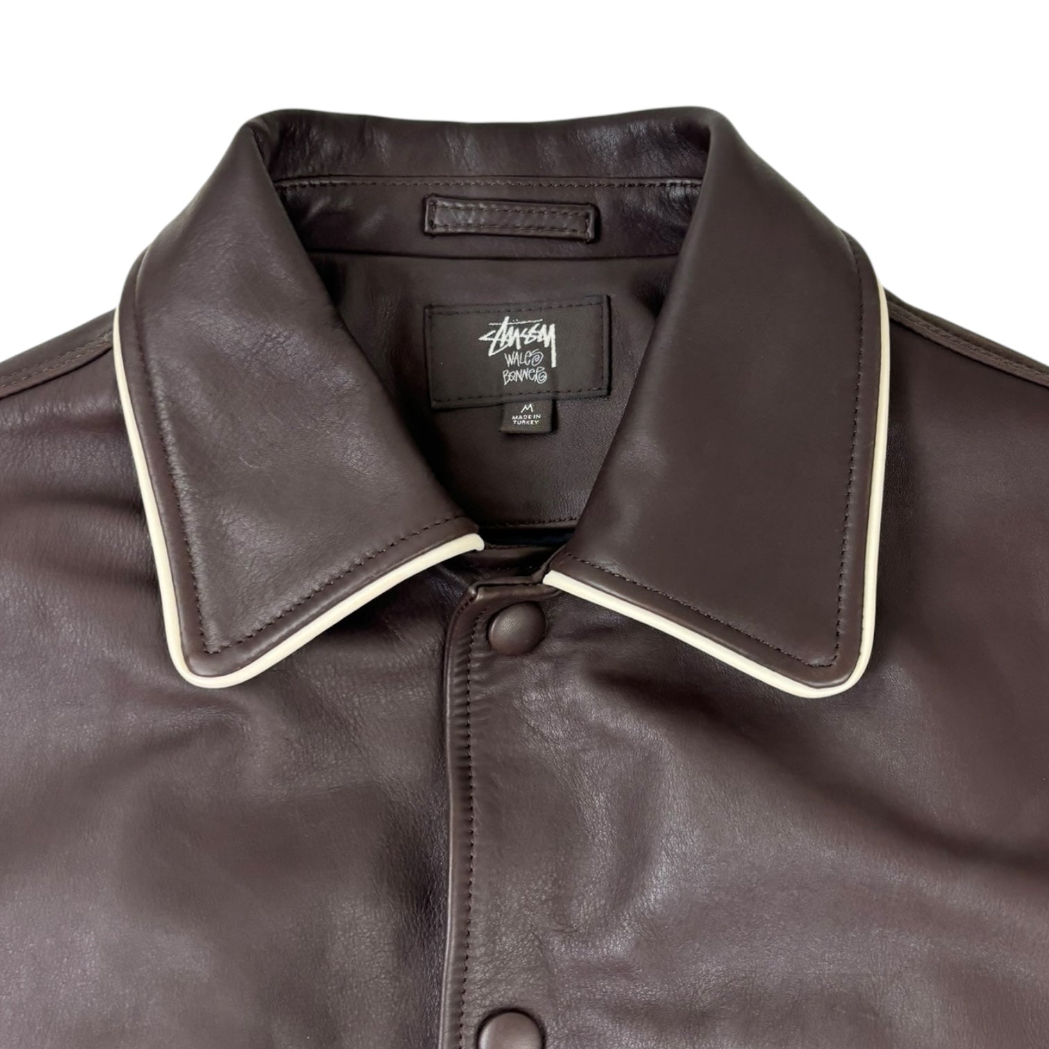 Stussy x Wales Bonner Leather Varsity Jacket Brown
