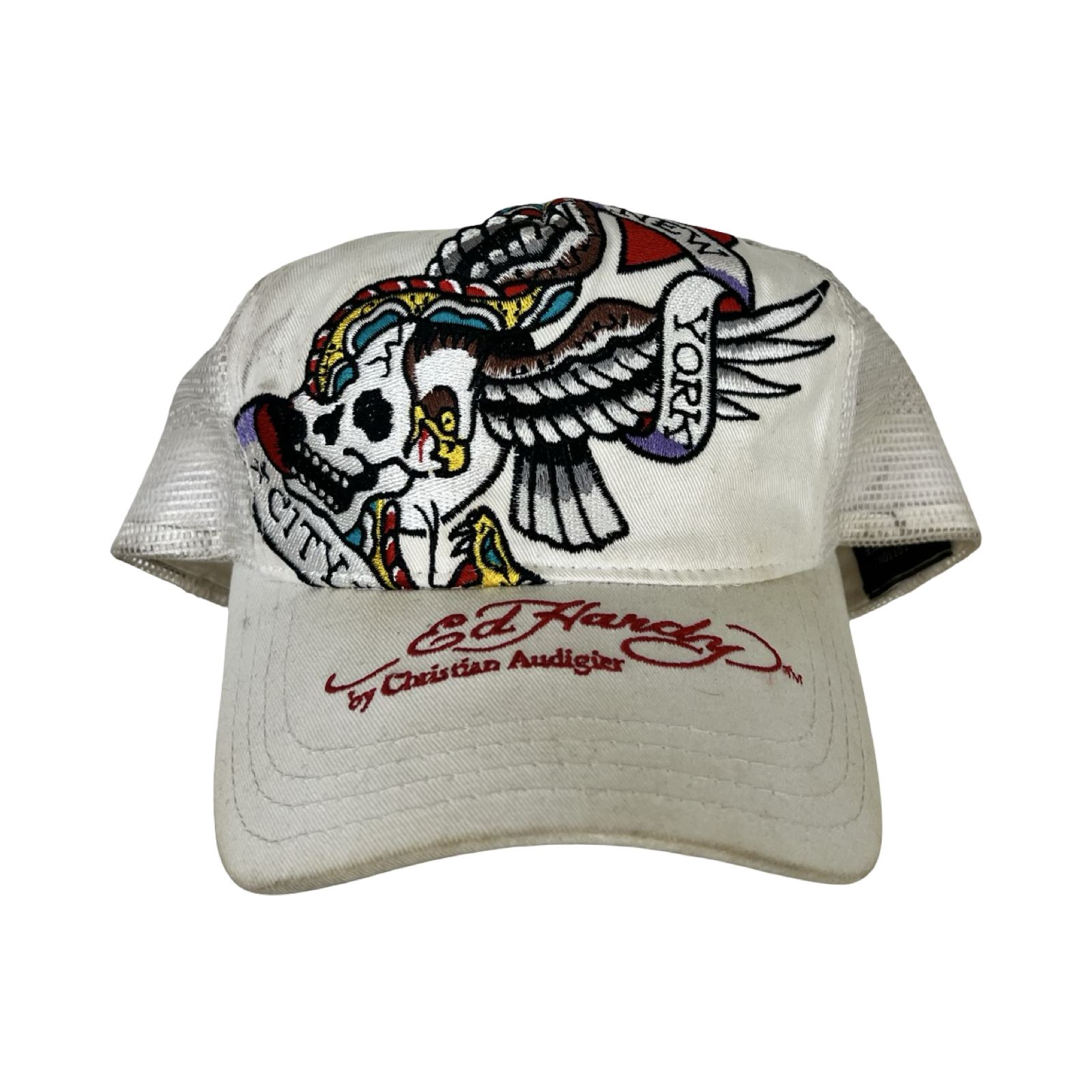 Vintage Ed Hardy by Christian Audigier White Mesh Tattoo Trucker Hat