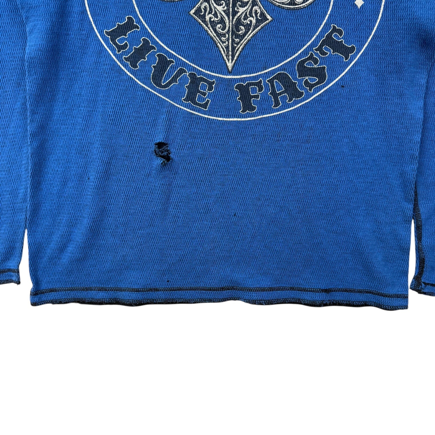 Vintage Y2K Affliction ‘Live Fast’ Thermal L/S Tee Blue