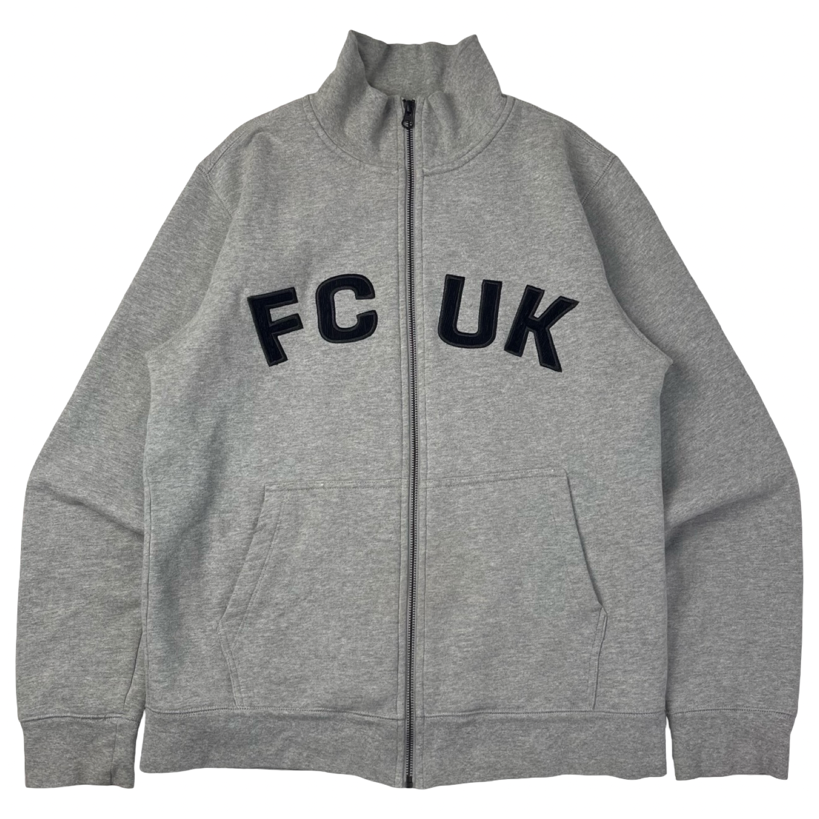 Vintage Y2K FCUK Embroidered Full Zip Sweater Grey