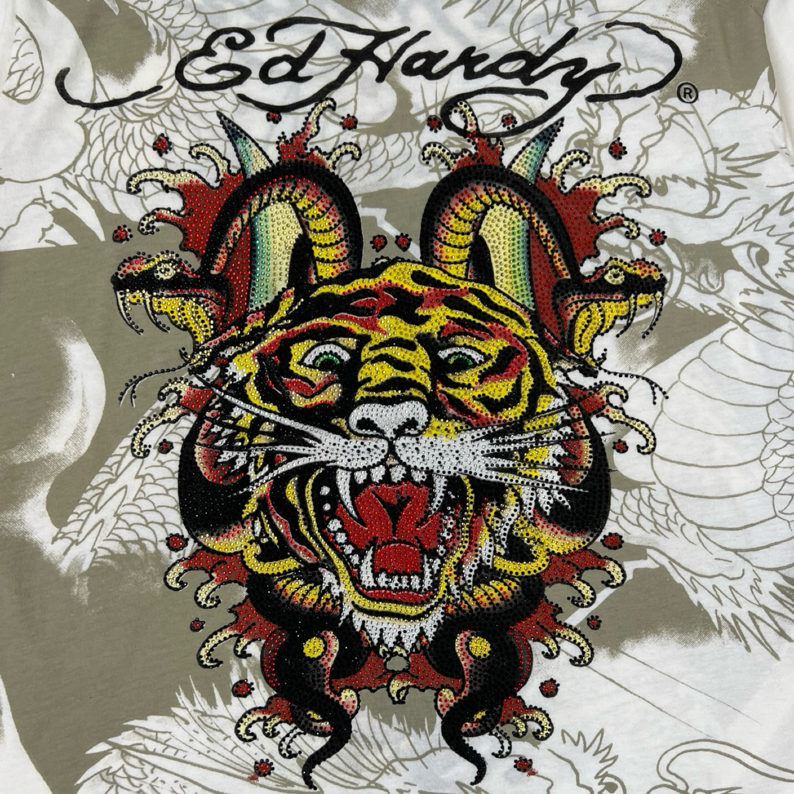 Vintage Ed Hardy by Christian Audigier Tiger Long Sleeve T-Shirt White