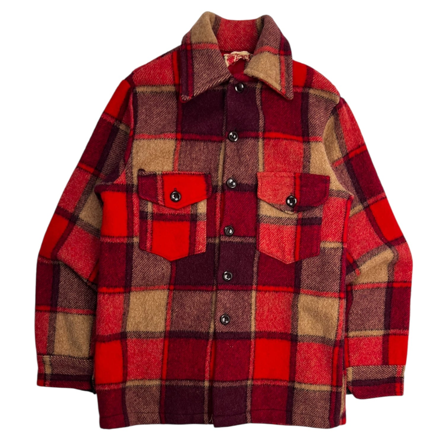 Vintage Lumber King Heavy Wool Checkered Button-Up Shirt Reds