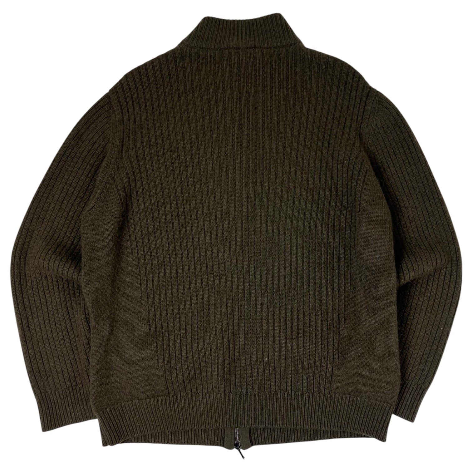 Loro Piana Ribbed Full-Zip Sweater Olive Green