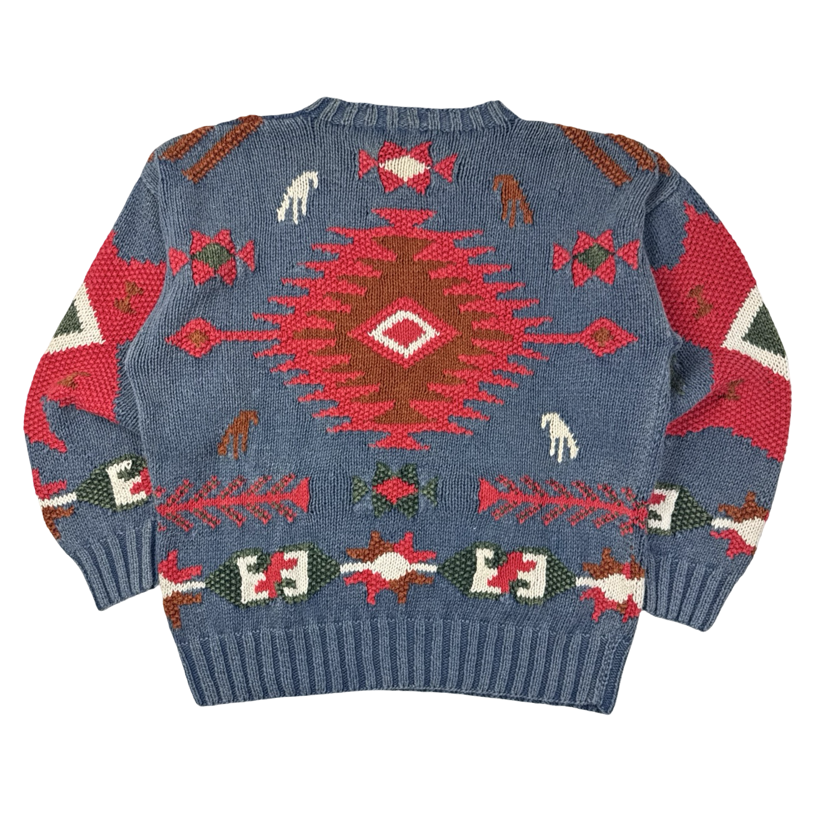 Vintage Western Aztec Pattern Heavy Knit Sweater Blue