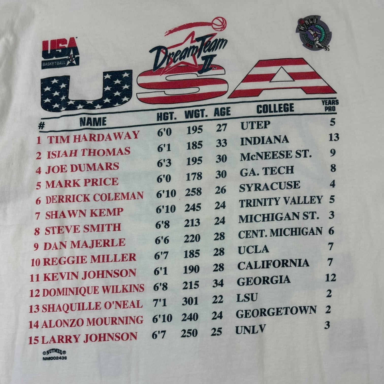 Vintage 1994 Dream Team II World Champions USA T-Shirt White