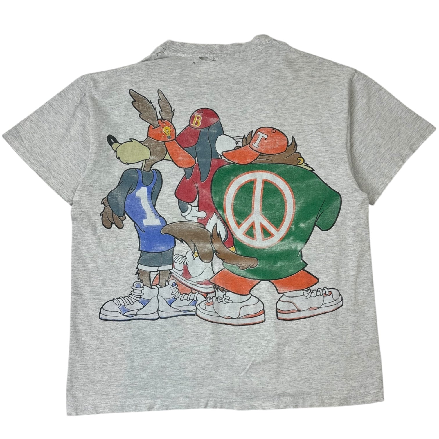 Vintage 1993 Looney Tunes Cross Colours Basketball T-Shirt Grey