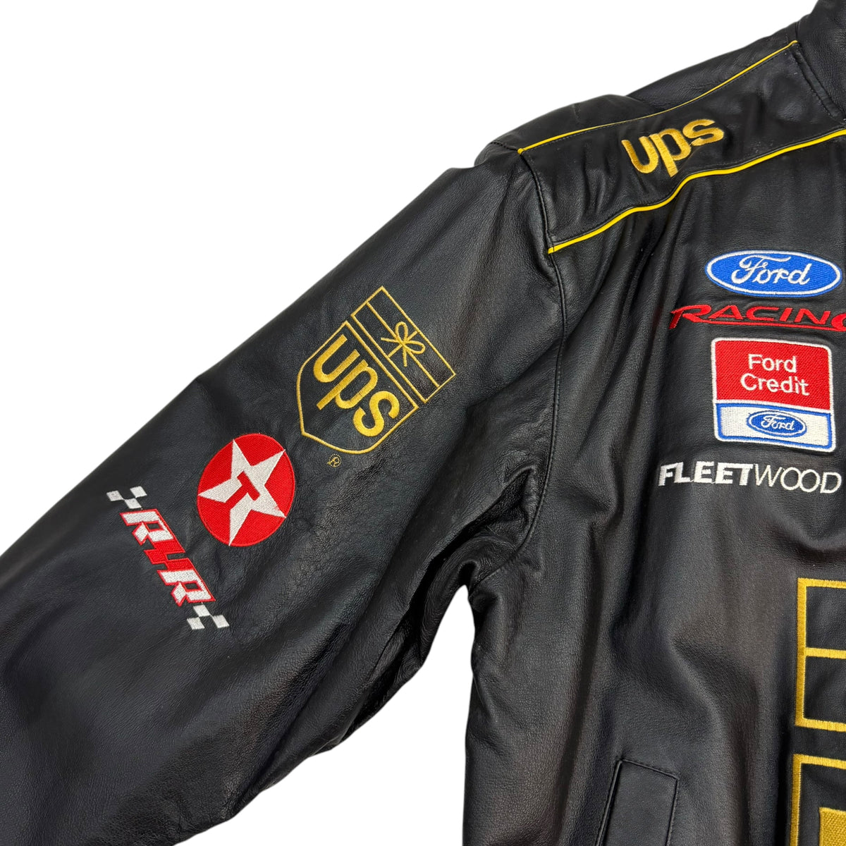 Vintage JH Design Jeff Hamilton UPS NASCAR Leather Racing Jacket Black