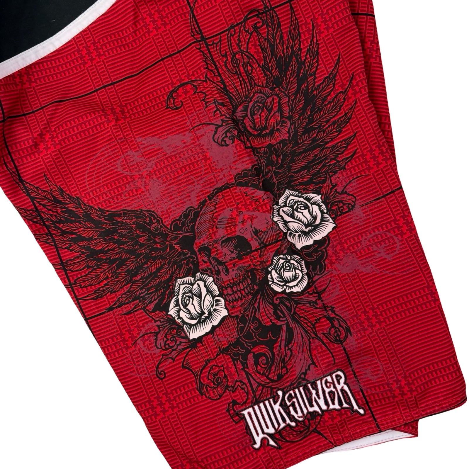 Vintage Y2K Quiksilver Skull Rose Board Shorts Red