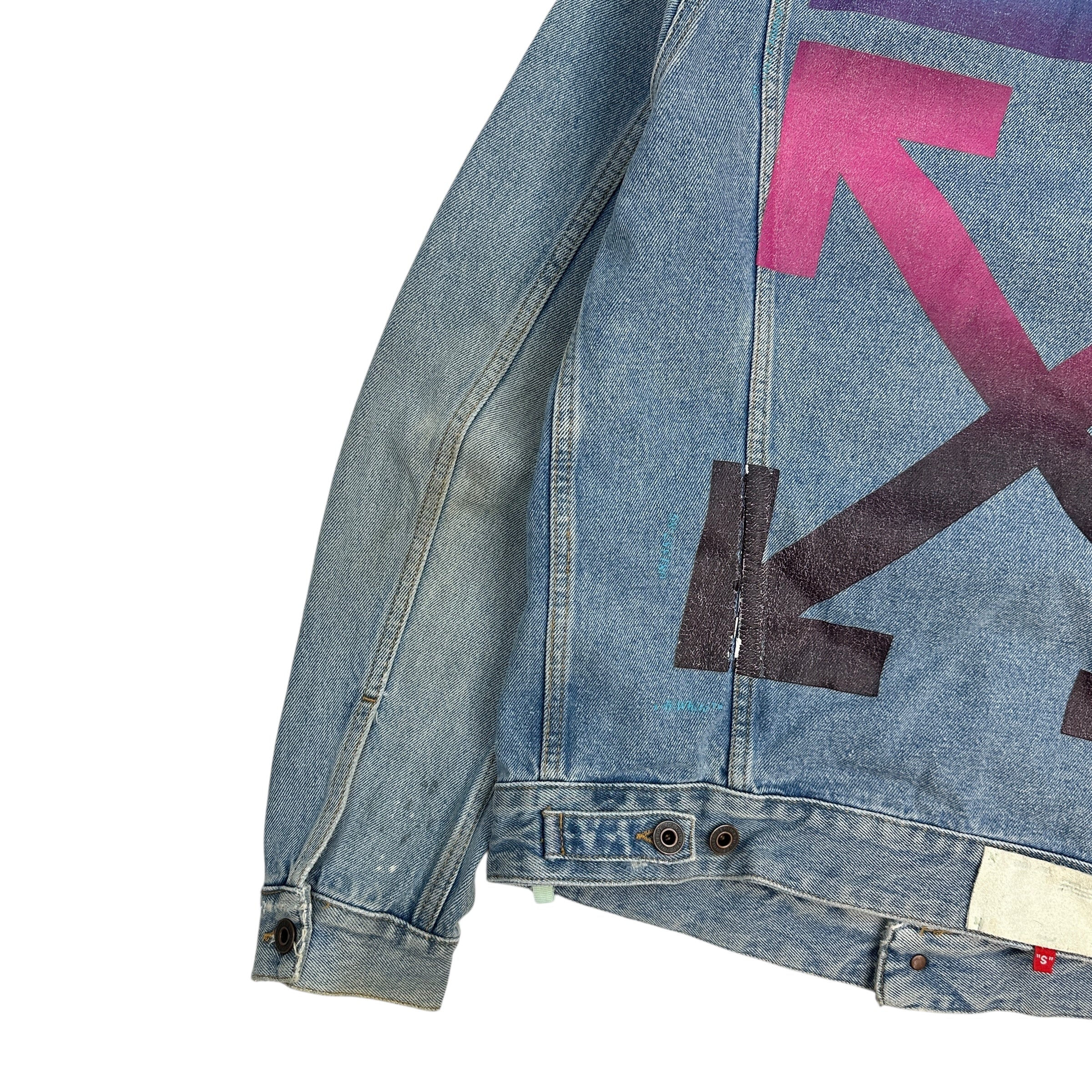 Off-White Vintage Printed Gradient Distress Denim Jacket