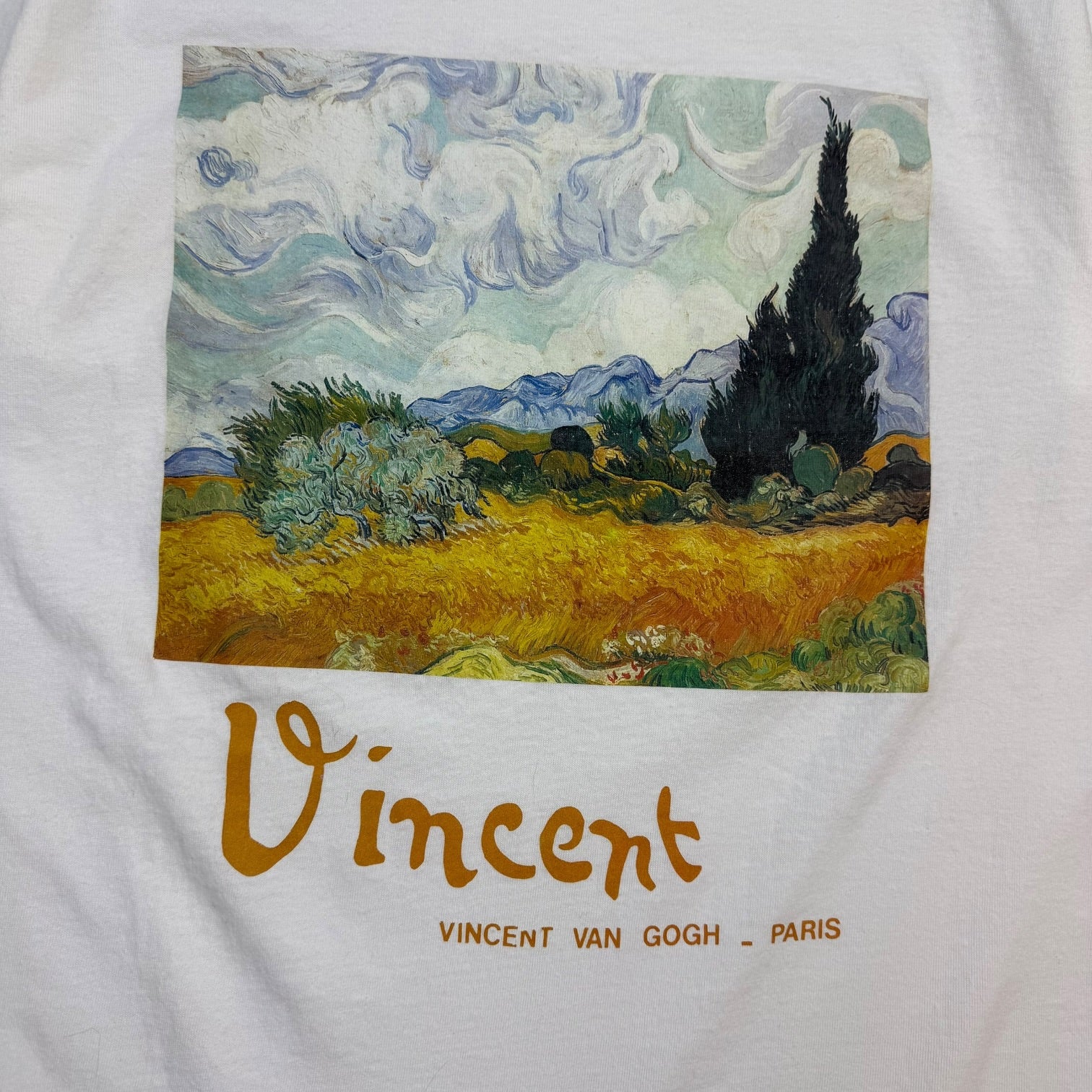 Vintage Vincent Van Gogh Wheat Field With Cypresses Tee White