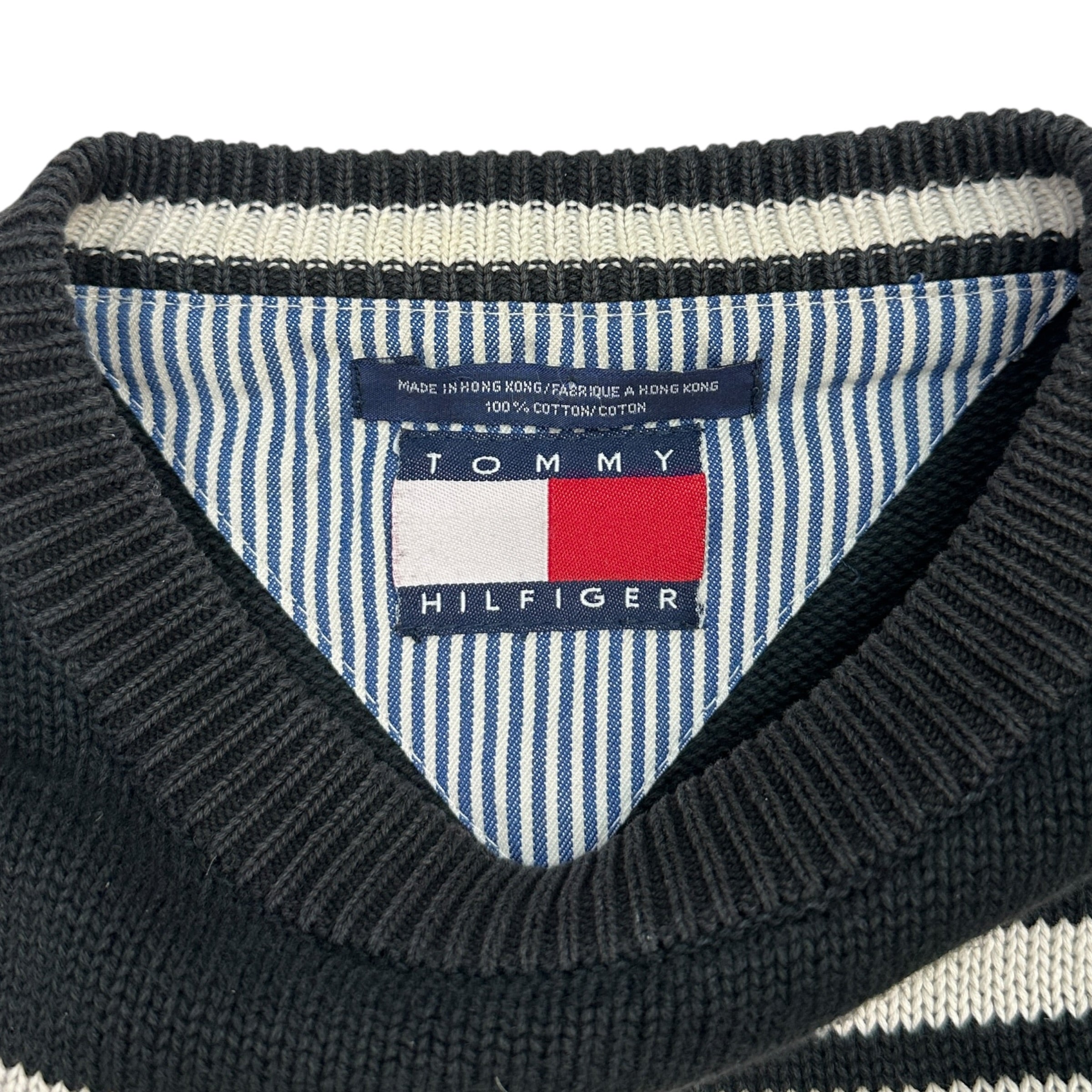 (W) Vintage Tommy Hilfiger Cropped Striped Knit Sweater Black/White