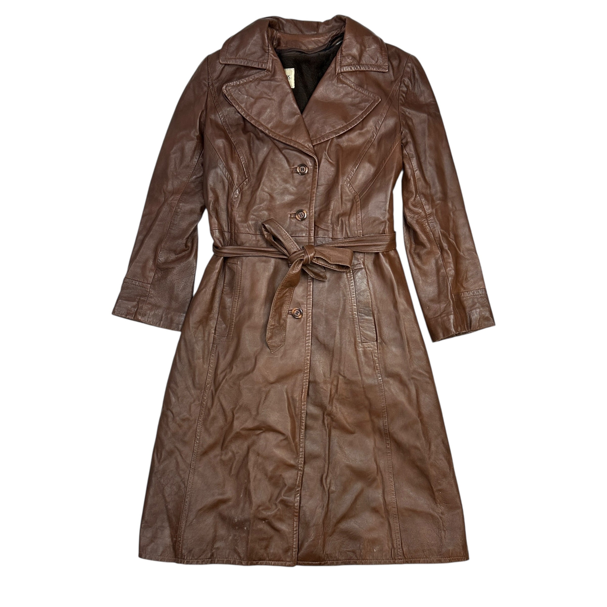 (W) Irving Posluns Leather Trench Coat Chocolate Brown